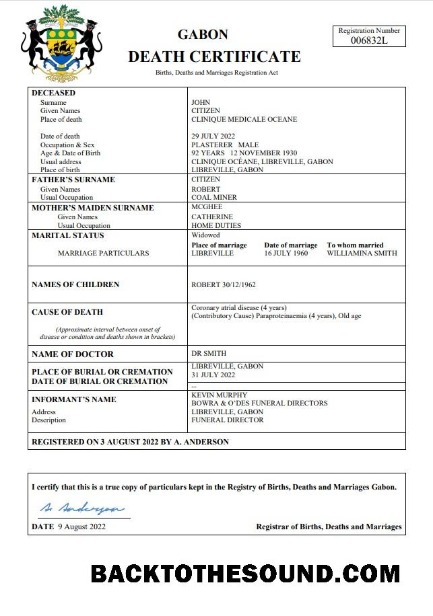 İndir Gabon ölüm Sertifika Word and PDF Örnek taslak