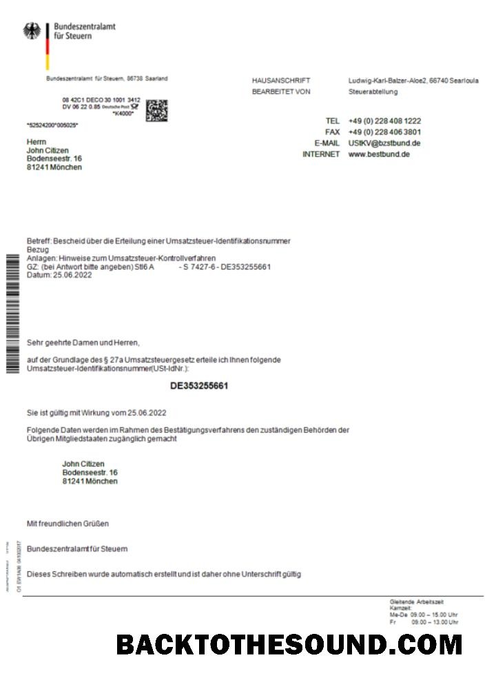 İndir Almanya Bundeszentralamt für Steuem Sertifika Word and PDF Örnek örnek