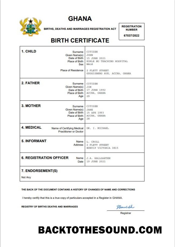 İndir Gana vital record doğum Sertifika Word and PDF Örnek örnek