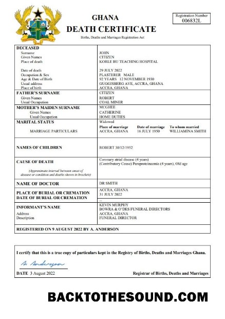 İndir Gana vital record ölüm Sertifika Word and PDF Örnek tasarım