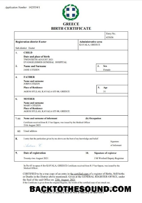 İndir Yunanistan doğum Sertifika Word and PDF Örnek taslak