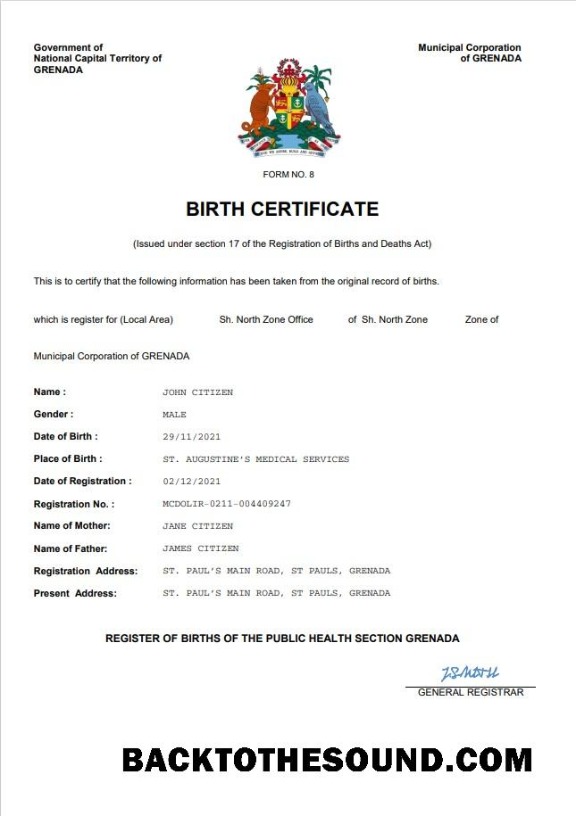 İndir Grenada vital record doğum Sertifika Word and PDF Örnek tasarım