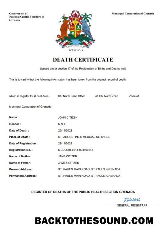 İndir Grenada vital record ölüm Sertifika Word and PDF Örnek şablon