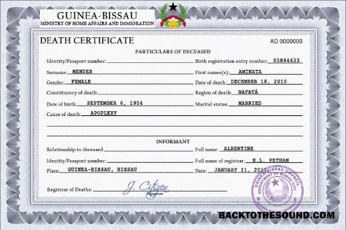 İndir Gine Bissau vital record ölüm Sertifika PSD Örnek örnek