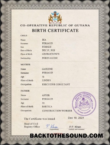 İndir Guyana vital record doğum Sertifika PSD Örnek ön izleme
