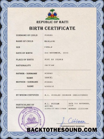 İndir Haiti vital record doğum Sertifika PSD Örnek örnek