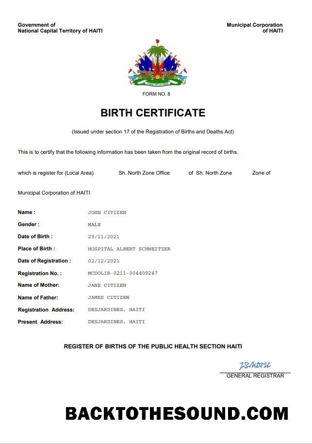 İndir Haiti vital record doğum Sertifika Word and PDF Örnek örnek