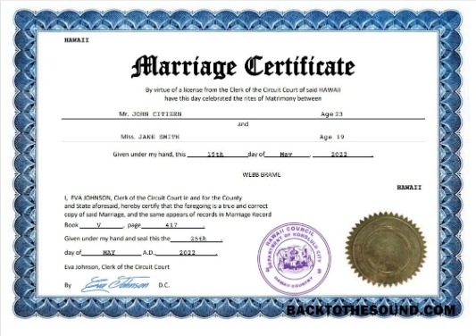 İndir Hawaii evlilik Sertifika Word and PDF Örnek ön izleme