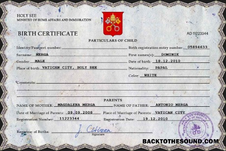 İndir Holy See vital record doğum Sertifika PSD Örnek örnek
