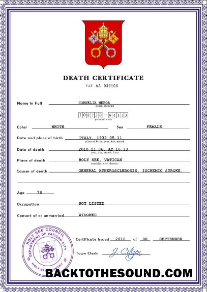 İndir Holy See vital record ölüm Sertifika PSD Örnek örnek