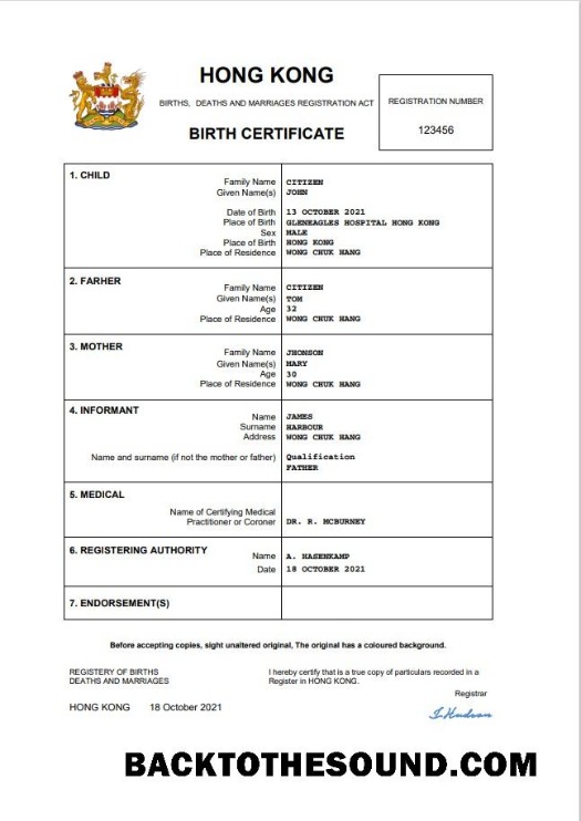 İndir Hong Kong doğum Sertifika Word and PDF Örnek şablon