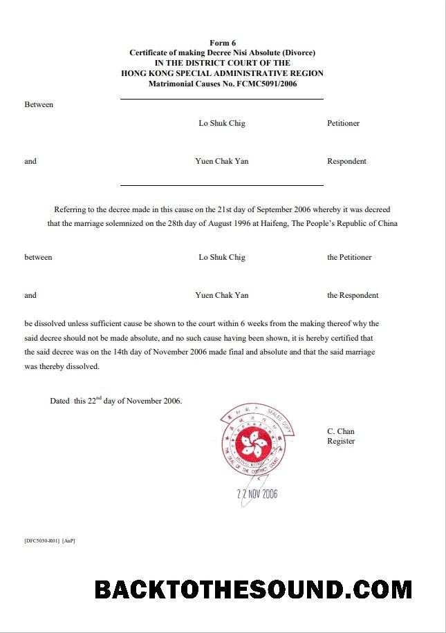 İndir Hong Kong boşanma Sertifika in Word and PDF Format ücretsiz Örnek şablon