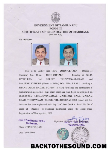İndir Hindistan (TAMIL NADU) evlilik Sertifika Örnek örnek