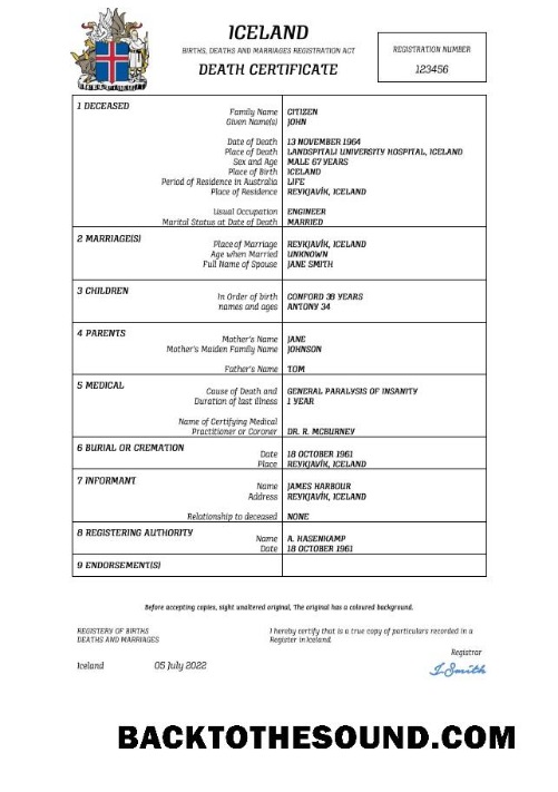 İndir İzlanda vital record ölüm Sertifika Word and PDF Örnek örnek