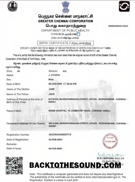 İndir Hindistan doğum Sertifika in PSD Format, fully Düzenlenebilir Örnek taslak