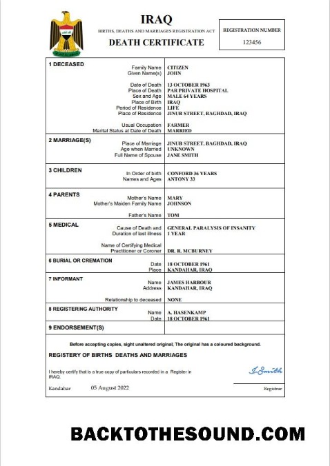 İndir Irak vital record ölüm Sertifika Word and PDF Örnek taslak
