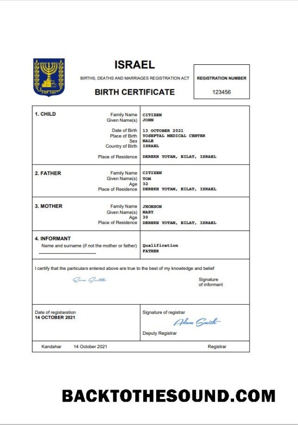 İndir İsrail vital record doğum Sertifika Word and PDF Örnek örnek