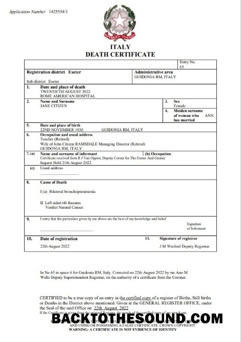 İndir İtalya vital record ölüm Sertifika Word and PDF Örnek taslak
