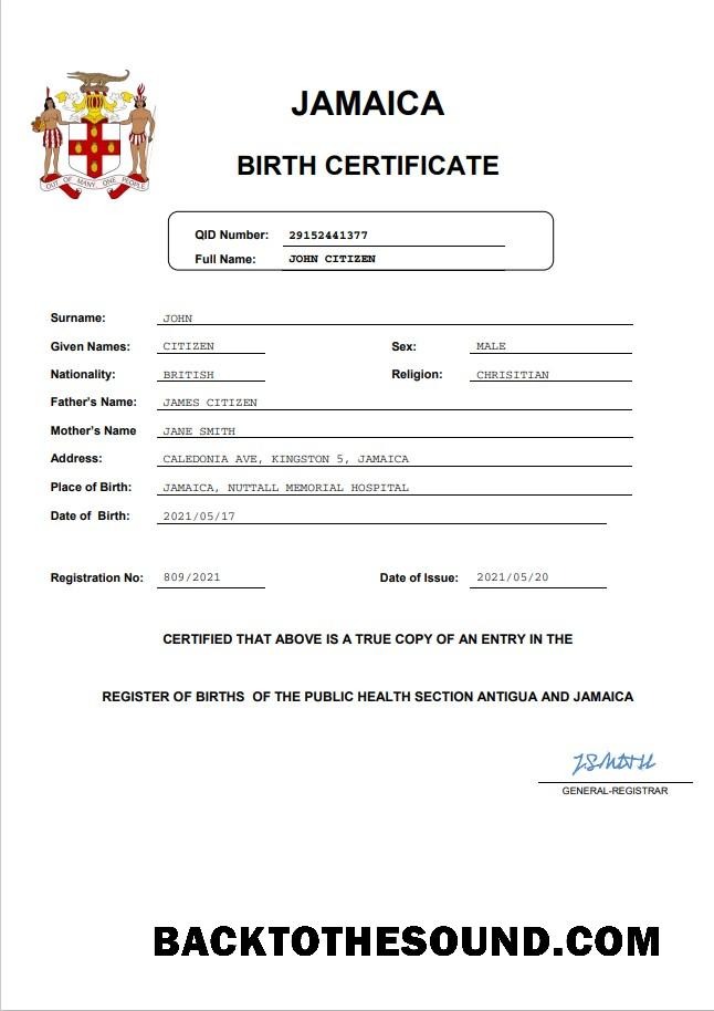 İndir Jamaika vital record doğum Sertifika Word and PDF Örnek şablon