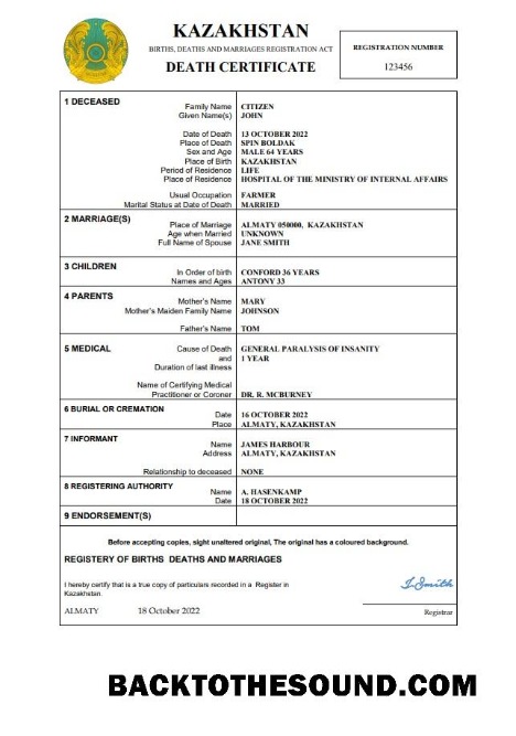 İndir Kazakistan ölüm Sertifika Word and PDF Örnek ön izleme