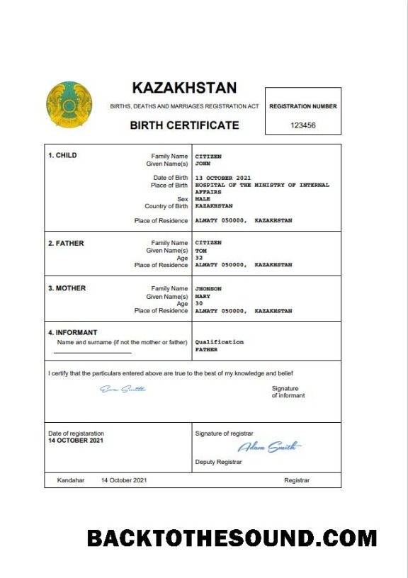 İndir Kazakistan vital record doğum Sertifika Word and PDF Örnek şablon