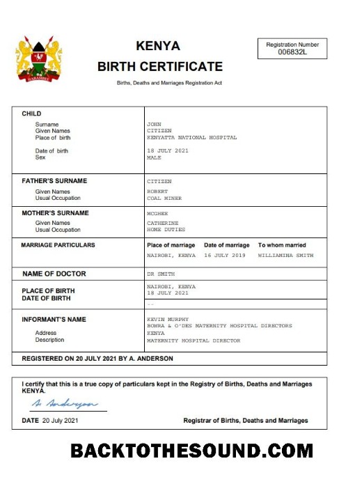 İndir Kenya vital record doğum Sertifika Word and PDF Örnek ön izleme