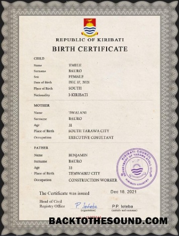 İndir Kiribati vital record doğum Sertifika PSD Örnek örnek