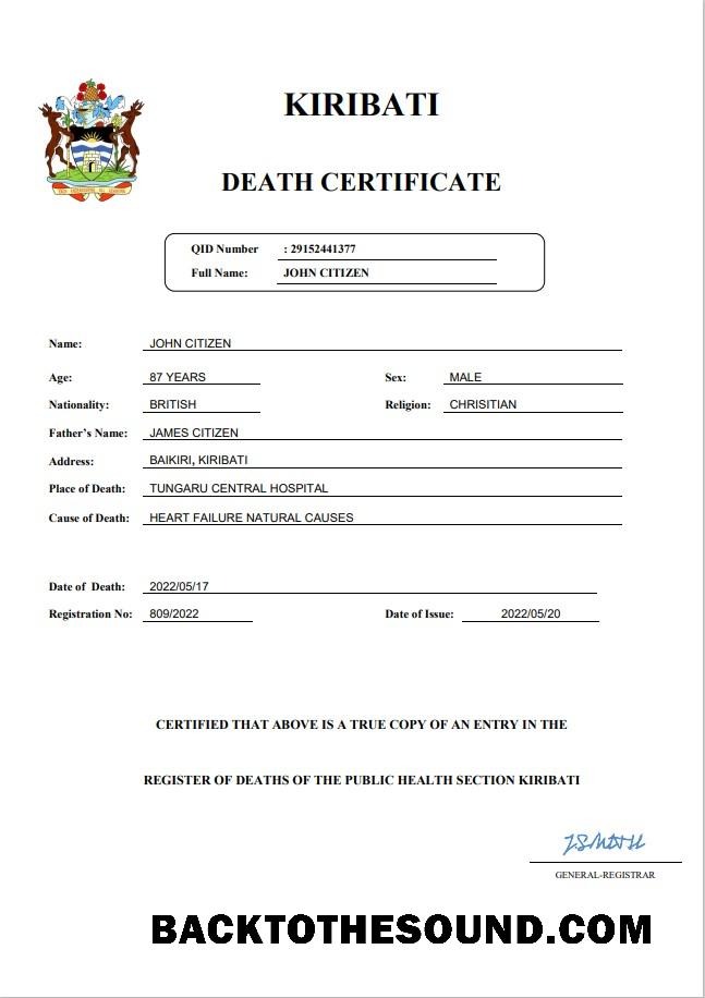 İndir Kiribati vital record ölüm Sertifika Word and PDF Örnek şablon