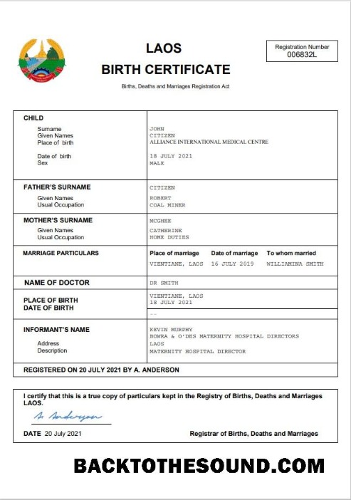 İndir Laos doğum Sertifika Word and PDF Örnek şablon
