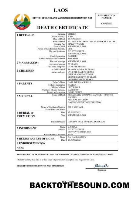 İndir Laos vital record ölüm Sertifika Word and PDF Örnek ön izleme