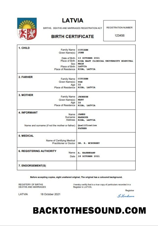 İndir Letonya vital record doğum Sertifika Word and PDF Örnek tasarım