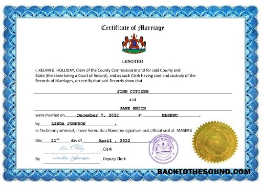 İndir Lesotho evlilik Sertifika Word and PDF Örnek taslak