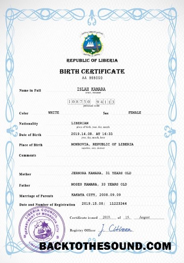 İndir Liberya vital record doğum Sertifika PSD Örnek tasarım