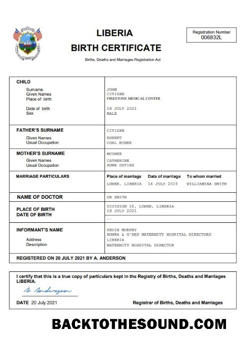 İndir Liberya vital record doğum Sertifika Word and PDF Örnek örnek
