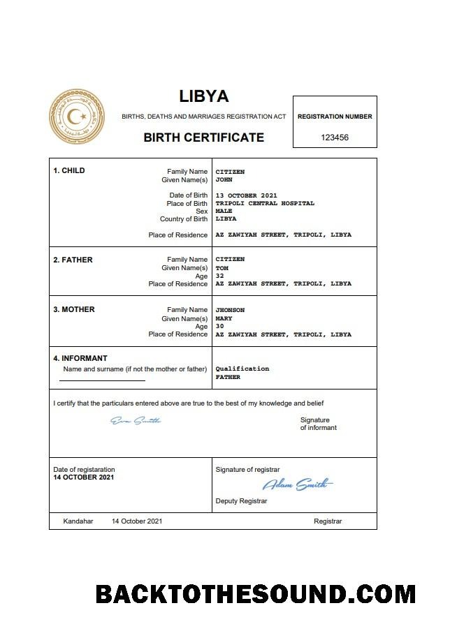 İndir Libya doğum Sertifika Word and PDF Örnek örnek