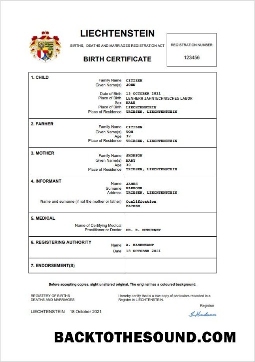 İndir Lihtenştayn vital record doğum Sertifika Word and PDF Örnek şablon