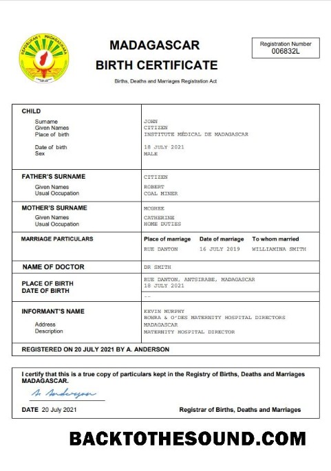 İndir Madagaskar vital record doğum Sertifika Word and PDF Örnek ön izleme