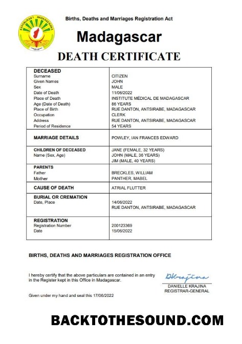 İndir Madagaskar vital record ölüm Sertifika Word and PDF Örnek şablon