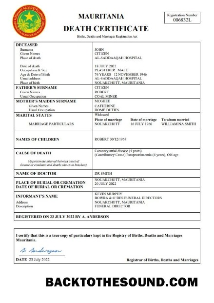 İndir Moritanya vital record ölüm Sertifika Word and PDF Örnek tasarım