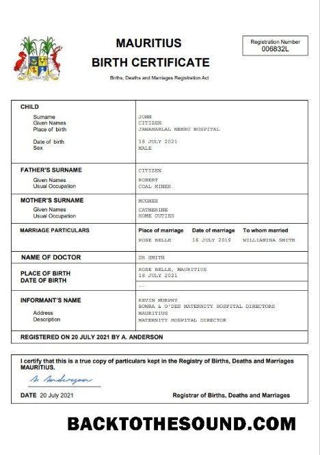 İndir Mauritius vital record doğum Sertifika Word and PDF Örnek taslak