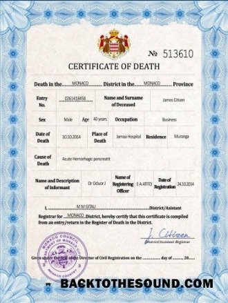 İndir Monako vital record ölüm Sertifika PSD Örnek tasarım