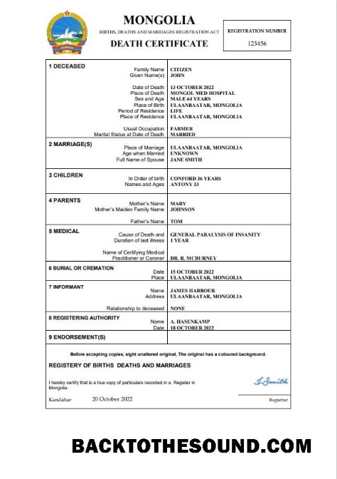 İndir Moğolistan vital record ölüm Sertifika Word and PDF Örnek şablon