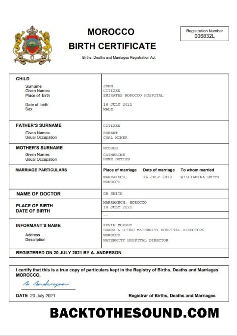 İndir Fas vital record doğum Sertifika Word and PDF Örnek taslak