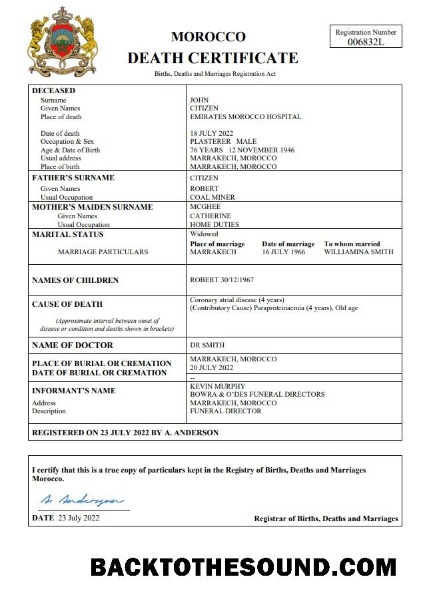 İndir Fas vital record ölüm Sertifika Word and PDF Örnek tasarım