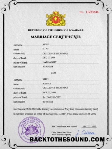 İndir Myanmar evlilik Sertifika PSD Örnek taslak