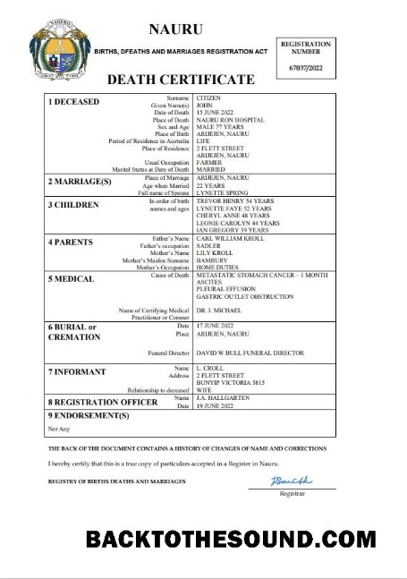 İndir Nauru ölüm Sertifika Word and PDF Örnek taslak