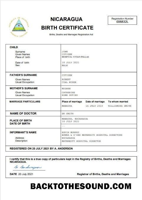 İndir Nikaragua vital record doğum Sertifika Word and PDF Örnek örnek
