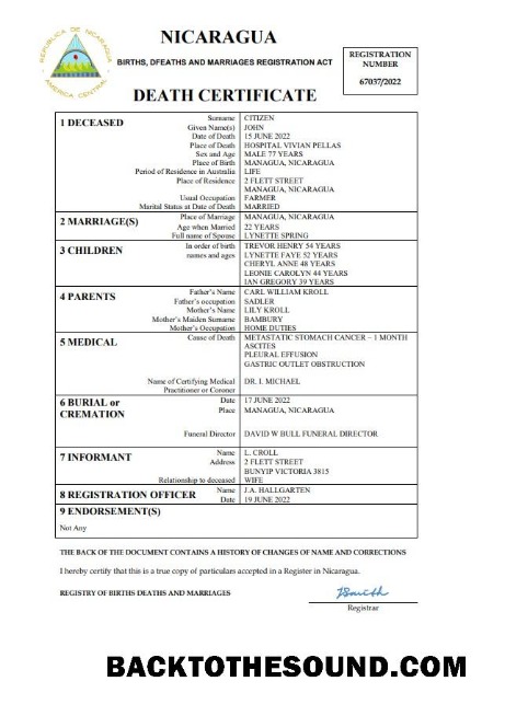 İndir Nikaragua vital record ölüm Sertifika Word and PDF Örnek şablon