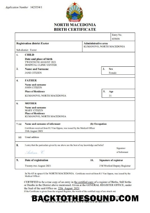 İndir Kuzey Makedonya vital record doğum Sertifika Word and PDF Örnek şablon