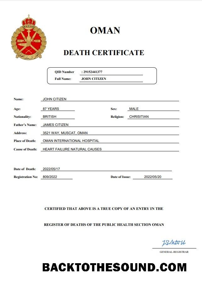İndir Umman vital record ölüm Sertifika Word and PDF Örnek şablon